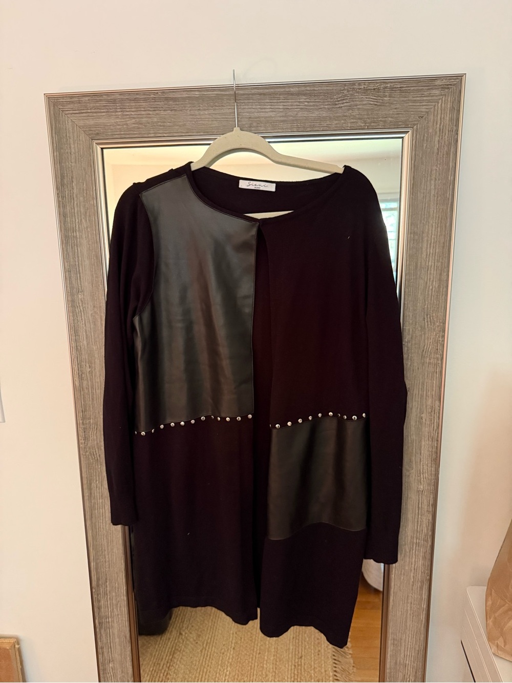 Womens Sioni Faux Leather Panel Black Longline Jacket